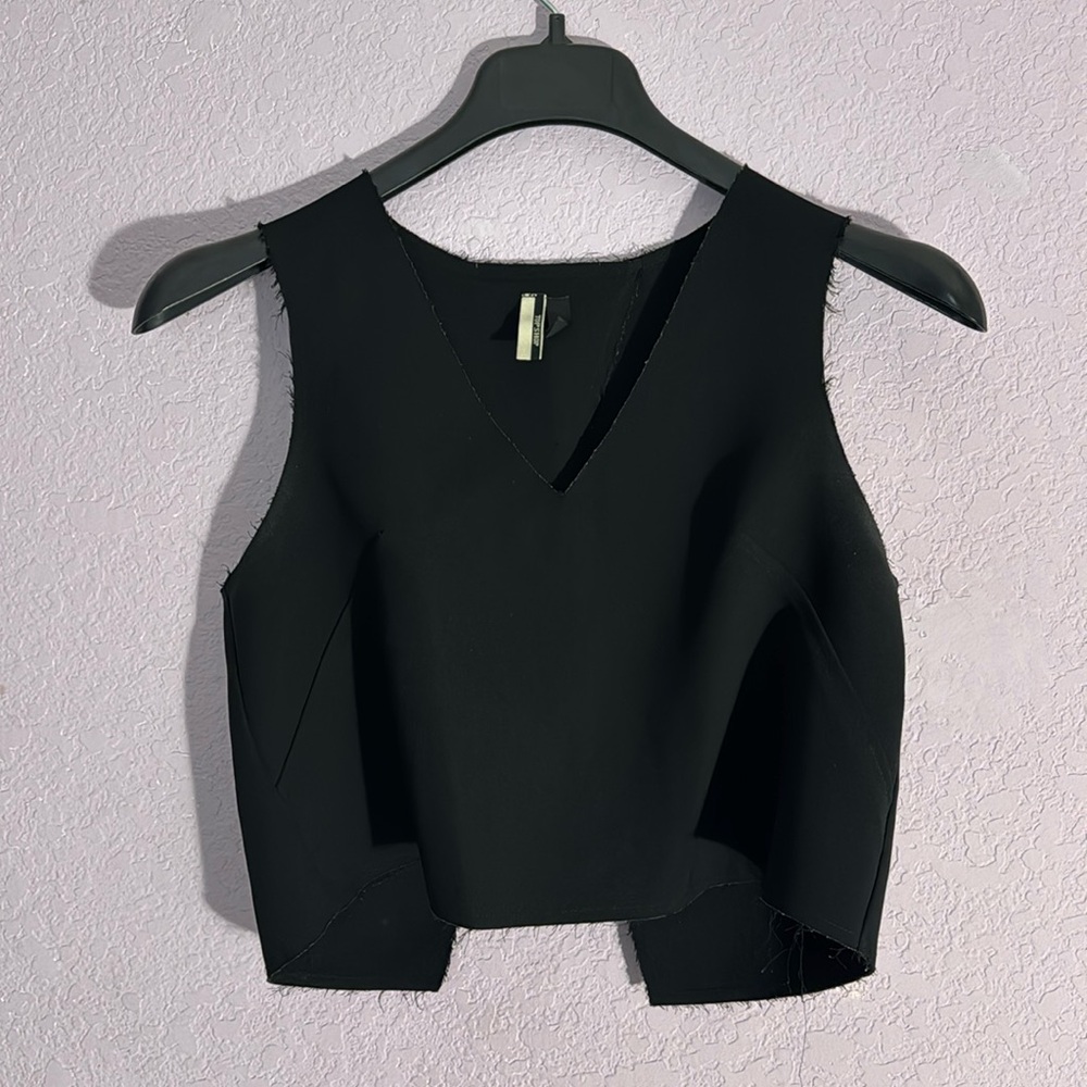 Topshop Raw Edge Split Back Crop Tank Top Blouse